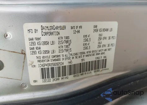 2005 Chrysler Town & Country from USA, damaged, VIN 1C4GP45R25B282534